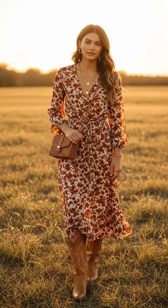 Boots and a Flowy Midi Dress