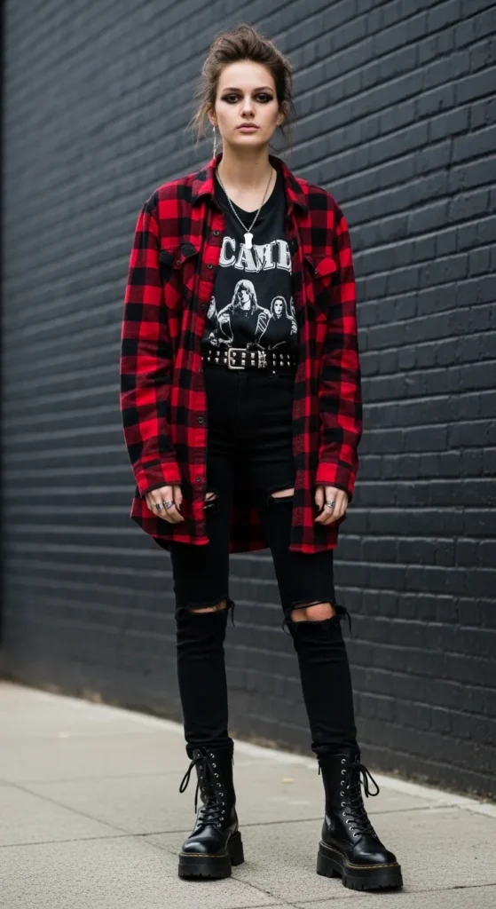  Flannel Shirt and Ripped Skinny Jeans