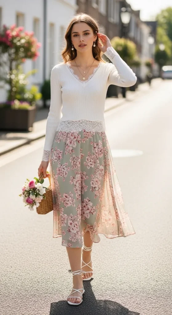 Lace-Trim Knit Top