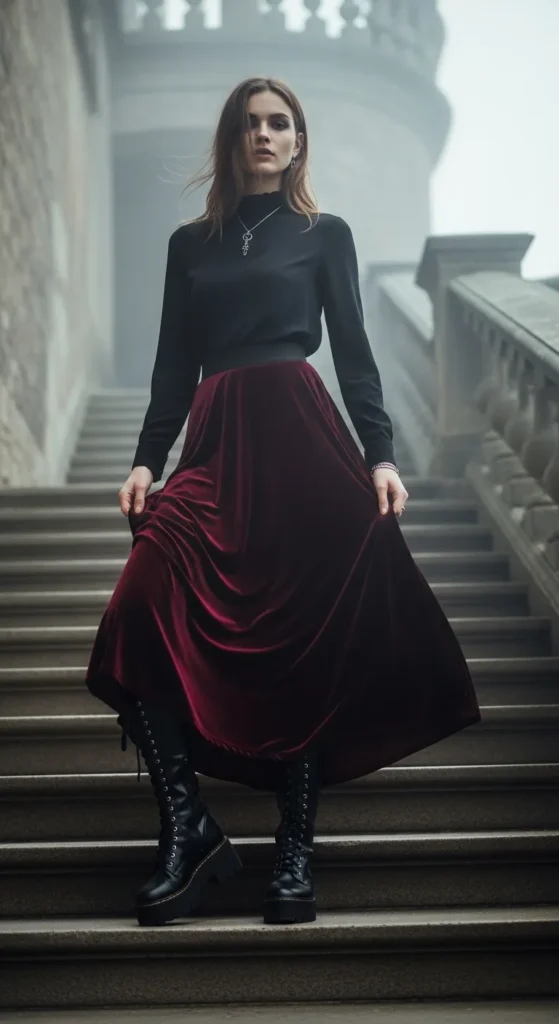 Boots and a Flowing Dark Skirt