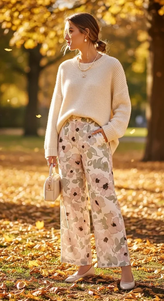 Knit Sweater and Floral Trousers
