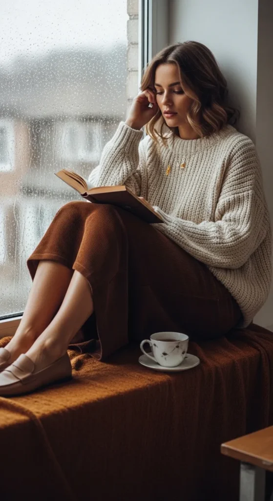  Knit Sweater and Corduroy Skirt