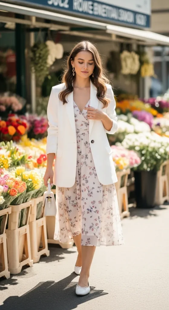 Blazer Over a Floral Dress