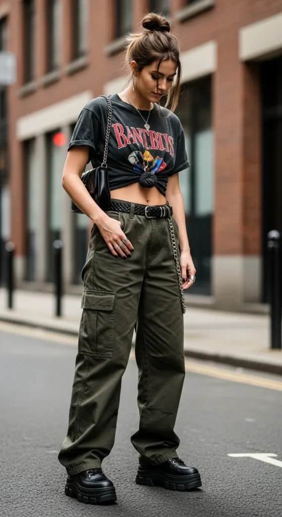 Band Tee and Baggy Cargo Pants