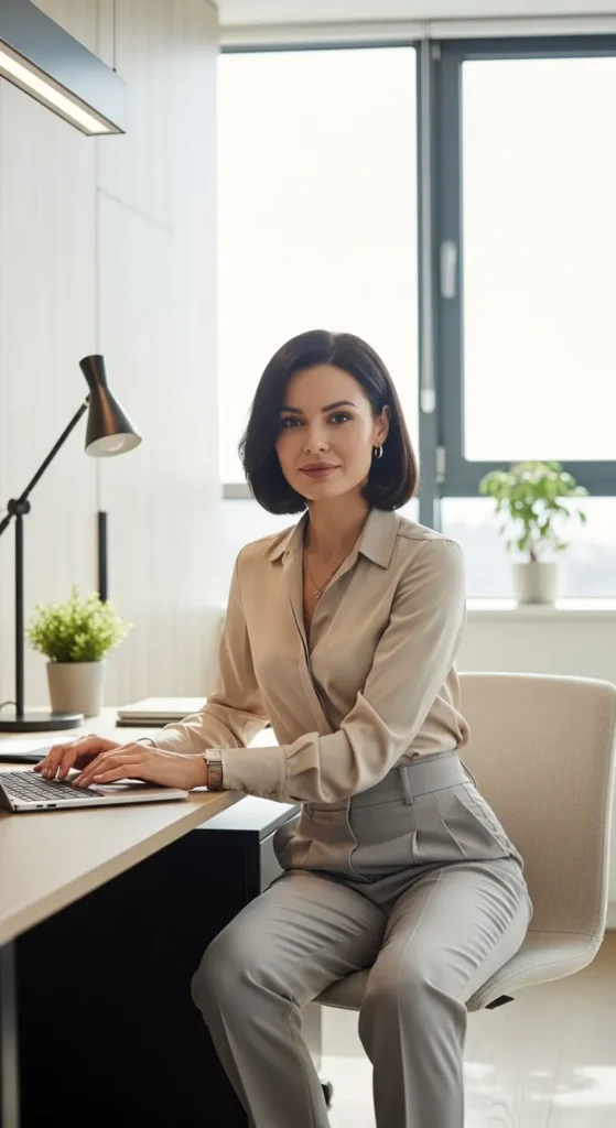 Silk Blouse with High-Waisted Trousers