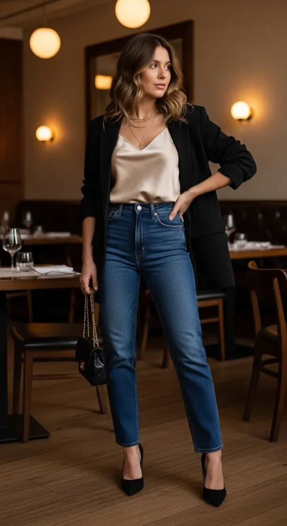  Blazer with Jeans and Silk Camisole