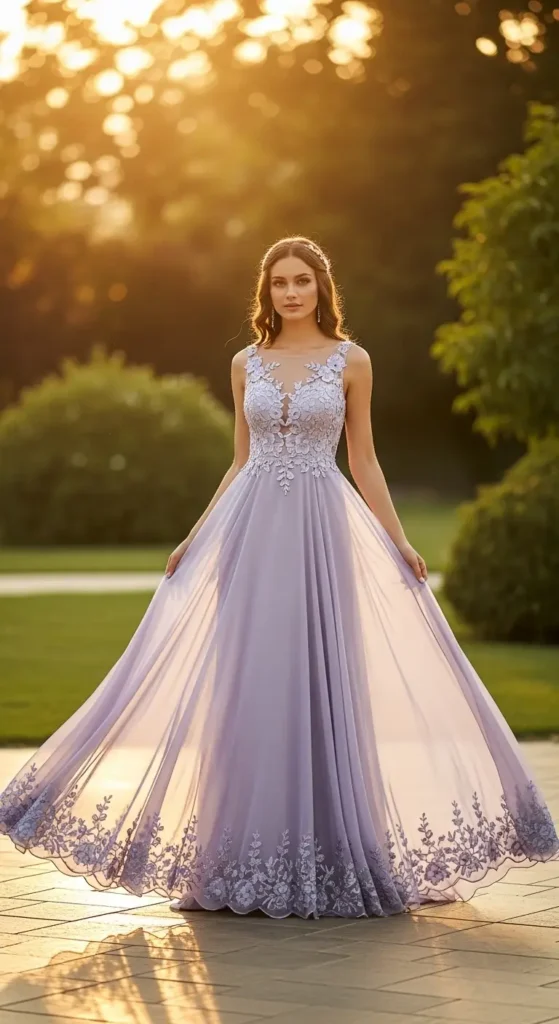 Floral Embroidered Chiffon Gown