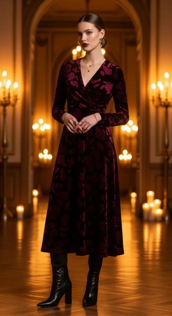 Floral Velvet Midi Dress