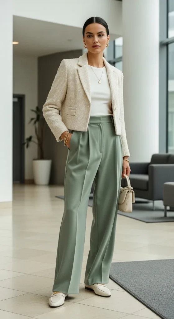 Cropped Blazer and High-Waisted Trousers
