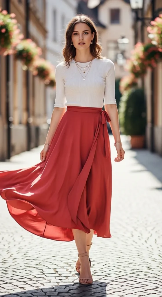 Midi Skirt and Ribbed Knit Top