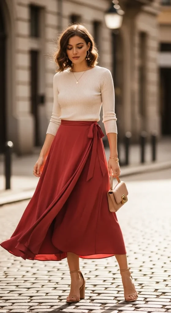 Midi Skirt and Fitted Knit Top