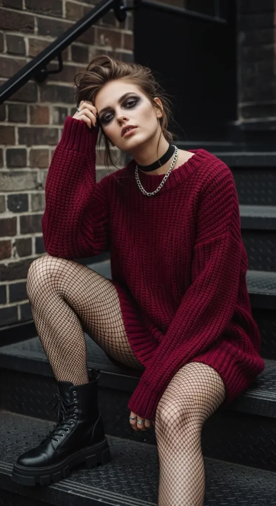  Fishnet Tights and Oversized Sweater