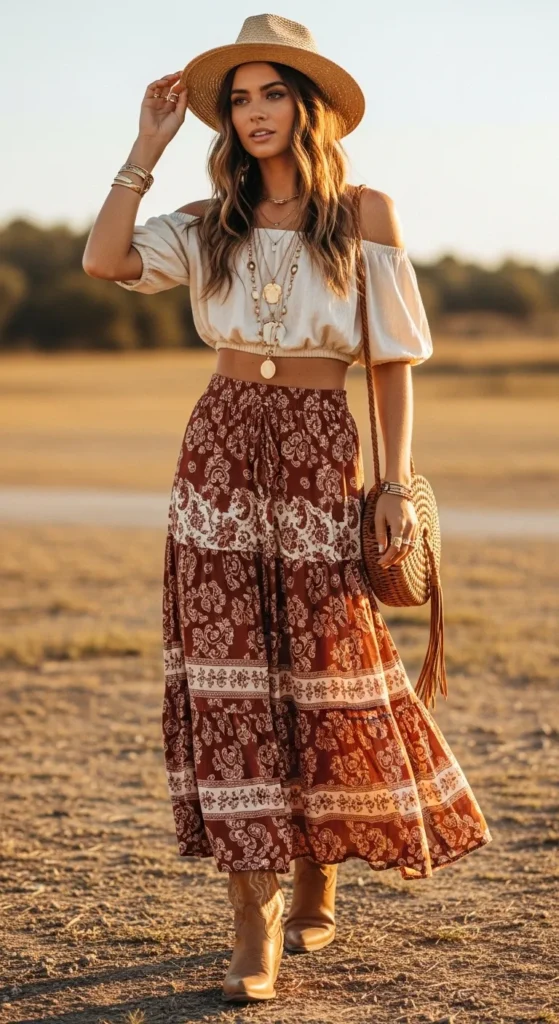 Maxi Skirt and Cowboy Boots