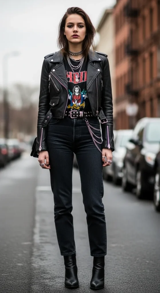  Leather Jacket and High-Waisted Jeans