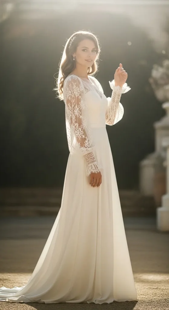 Minimalist Dress with Lace Sleeves