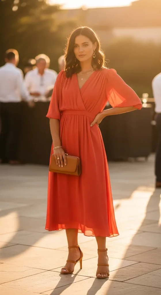 Bold Coral Midi Dress