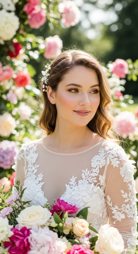 Floral Appliqué Tulle Gown