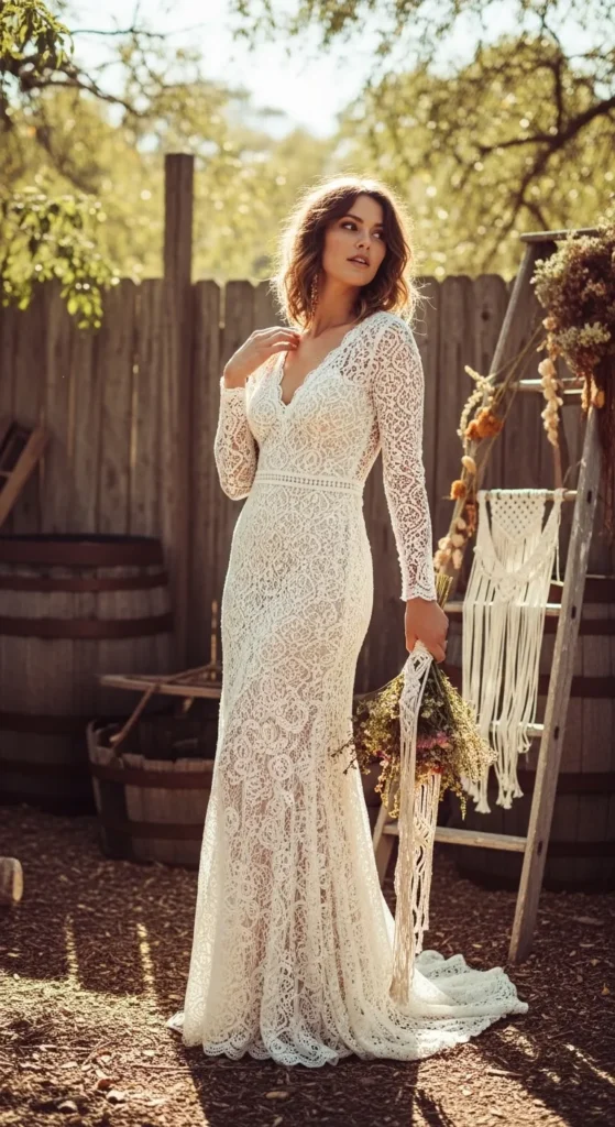  Crochet Lace Bohemian Wedding Dress