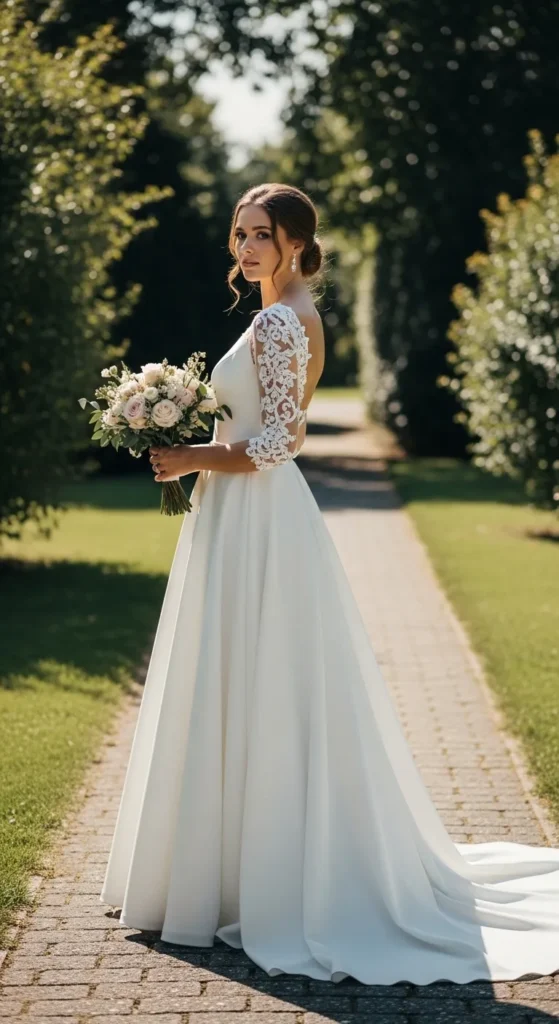  Lace Sleeve Fit and Flare Dress