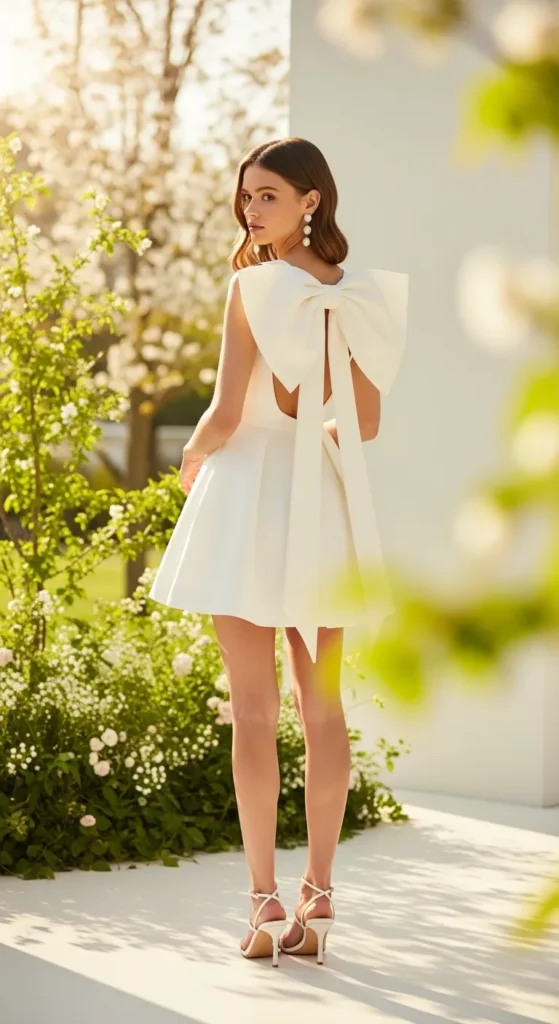 The Structured Ivory Mini Dress With Bow Detail