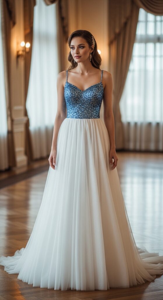 Blue Sequin Bodice with Flowing Skirt