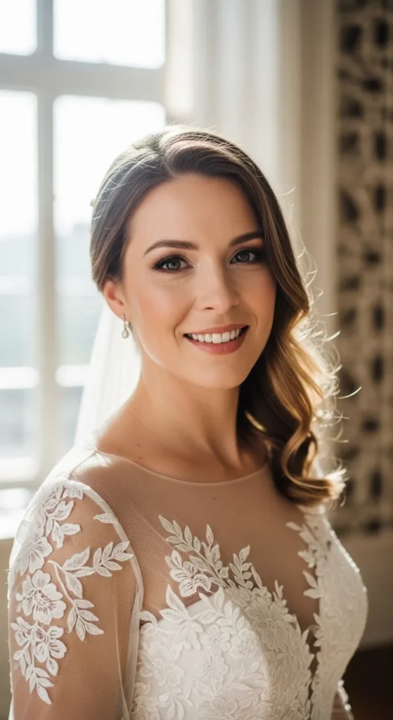 Sheer Sleeve Elegant Bridal Gown