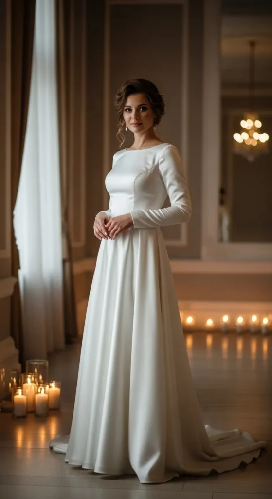 Long Sleeve Satin Wedding Dress