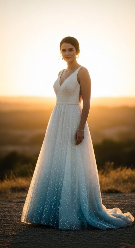 Ombre Blue Sequin Wedding Dress