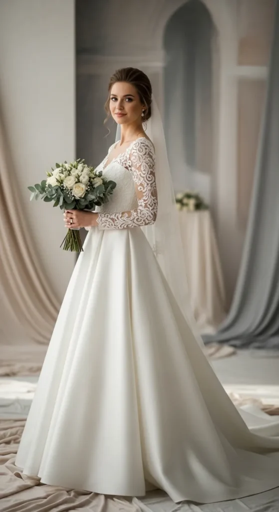 Lace Sleeve A-Line Wedding Dress