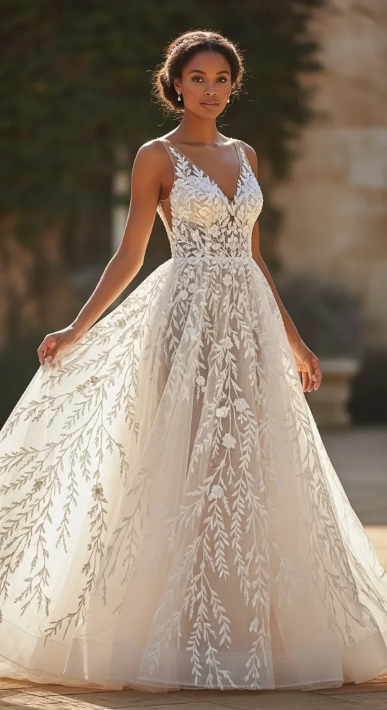 Embroidered Tulle Wedding Dress