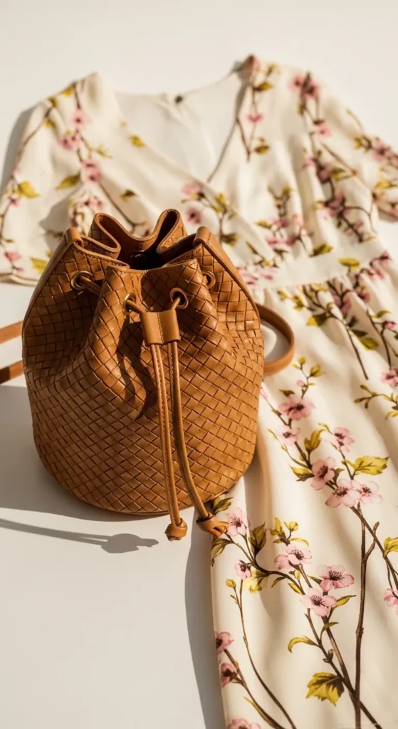 Woven Leather Bucket Bag
