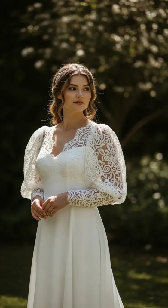Puff Lace Sleeve Wedding Dress