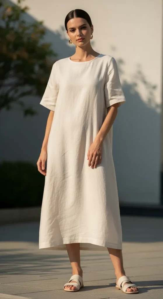 Cream Linen Midi Dress