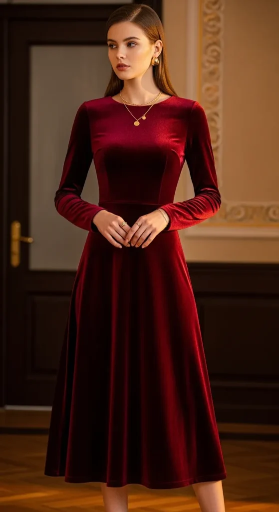 Burgundy Velvet Midi Dress