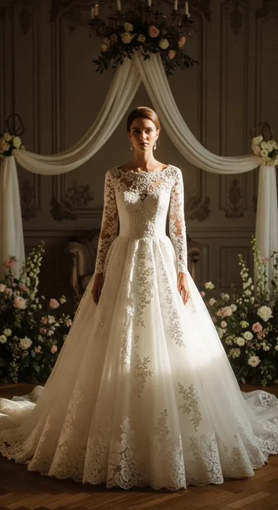 Lace Sleeve Ballgown