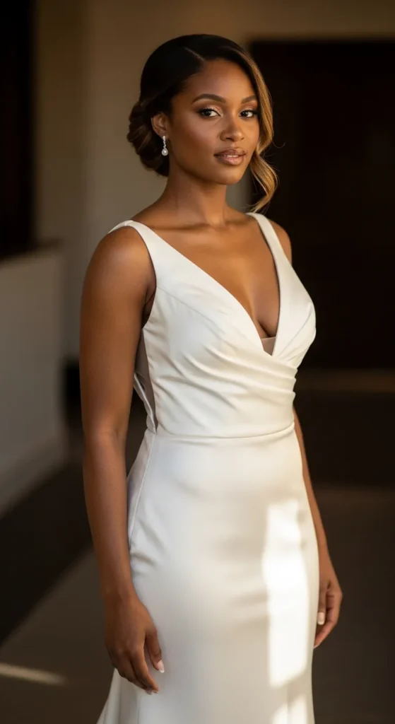 Deep V-Neck Satin Wedding Dress