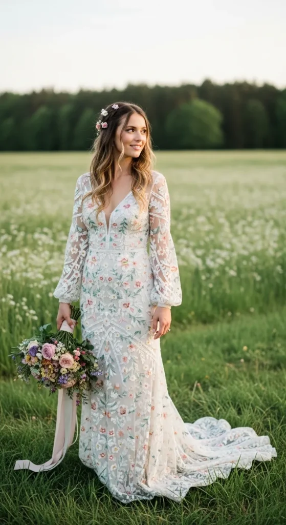 Boho Dress with Floral Embroidery