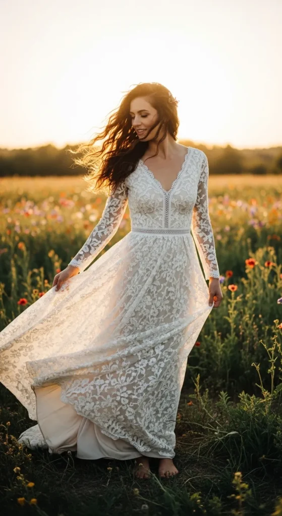 Flowing Lace Boho Maxi Dress