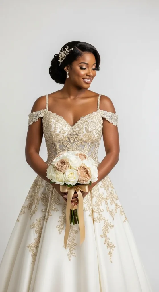 Off Shoulder Bridal Gown for Melanin Skin