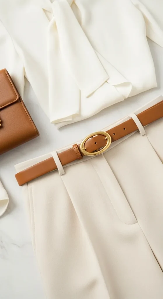 A Thin Leather-Look Belt With a Simple Gold Buckle
