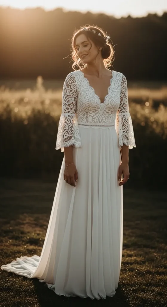 Boho Lace Sleeve Wedding Dress