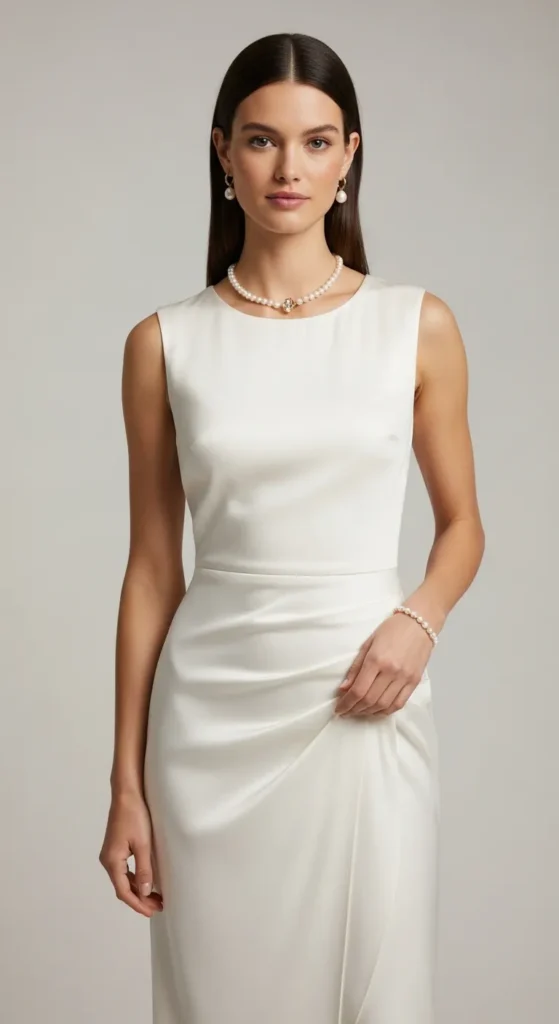 Ivory Silk Crepe Midi Dress