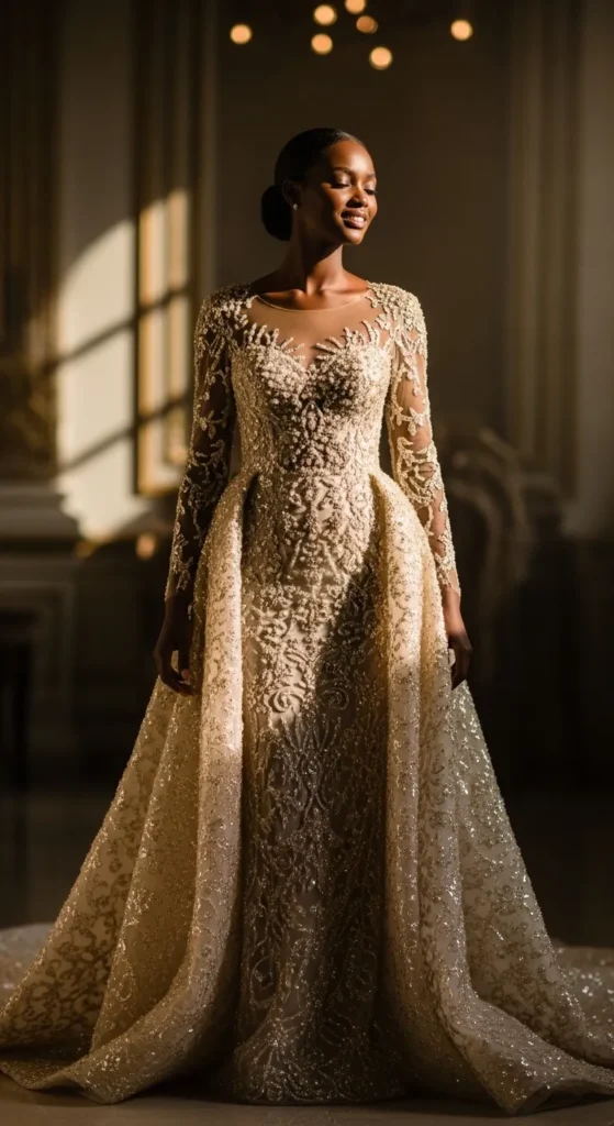 Golden Tone Embellished Wedding Dress