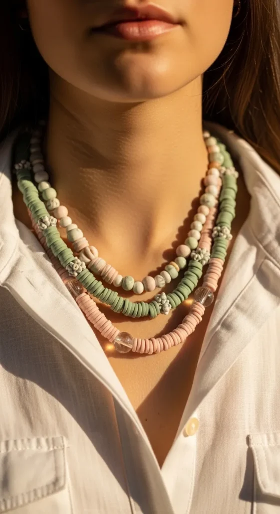  A Beaded Necklace in Soft Spring Colours