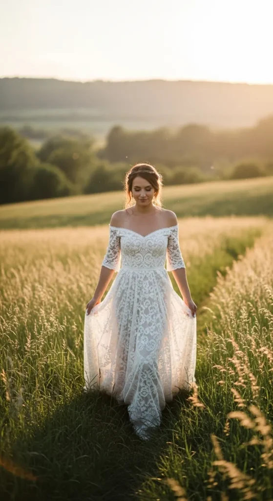 Off-Shoulder Boho Lace Gown