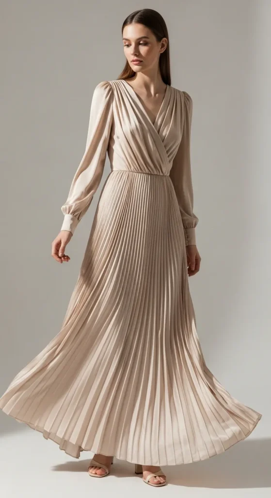 The Champagne Pleated Silk Dress