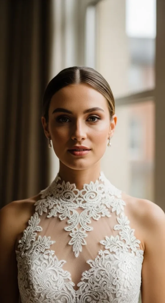 High Neck Elegant Wedding Dress