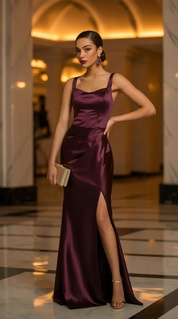  Deep Plum Structured Satin Gown