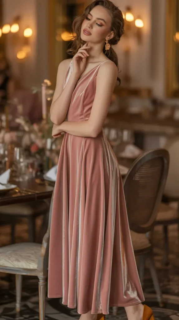 Dusty Rose Velvet Midi Gown