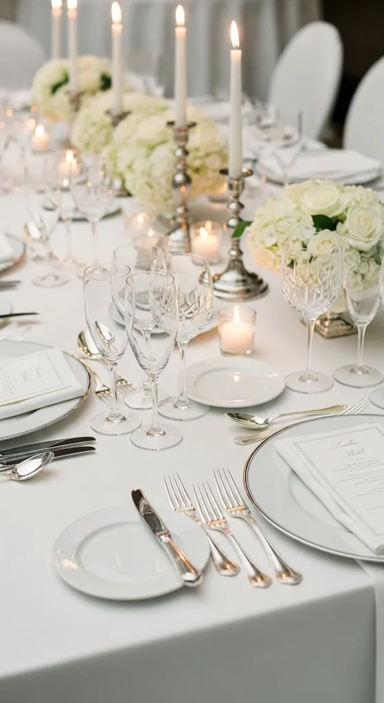The Reception Table — Linen, Silver, and Crystal